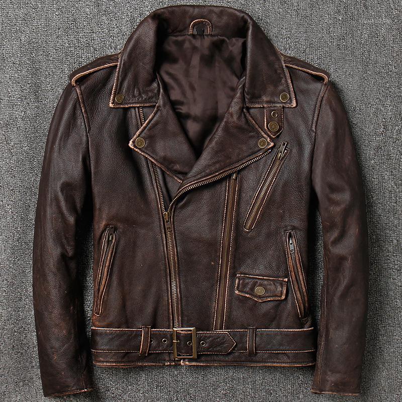 

Men's Leather & Faux Locomotive Clothing Lear Man Washed Restoring Ancient Ways Old Cowhide Jacket Fur Coat Riding Motorcycles Inclined Zipp, Old brown bottom
