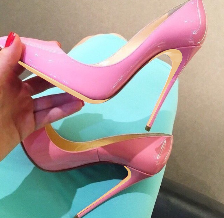 

Casual Designer sexy lady Fashion women shoes Pink patent leather point toe high heels thin heeled pumps 120mm 10cm 8cm large size 44, Pink 12cm