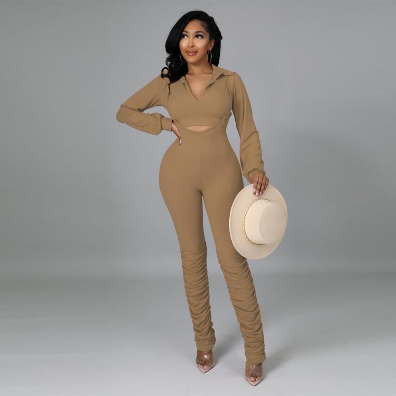 

Women's Two Piece Pants Black Khaki Women Fitness Tracksuit Office Lady Turn Down Collar Long Sleeve Crop Top+stacked Suspender Overalls Sui, White