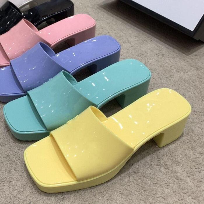 

2021 Designer woman G Slippers Women Sandals High Heels Rubber Slide Sandal Platform Slipper Chunky 2.4"heel height Shoes Summer Embossed Flip Flops with box