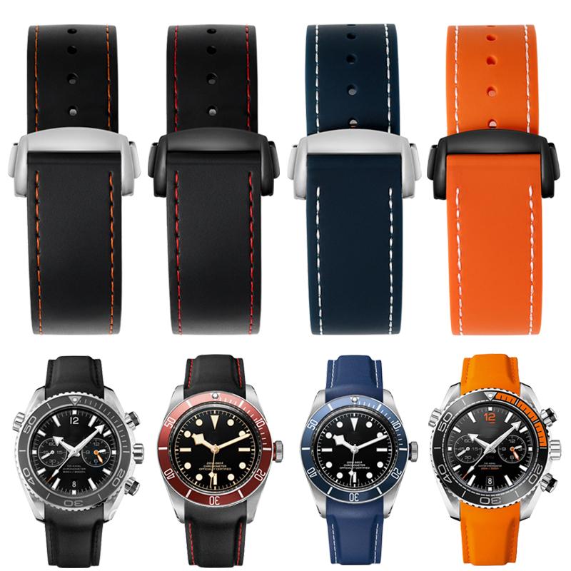 

Watch Bands Curve End Silicone Watchband For OMG Speedmaster Men Sport Wristband Waterproof 20mm 22mm With Folding Buckle Rubber Strap