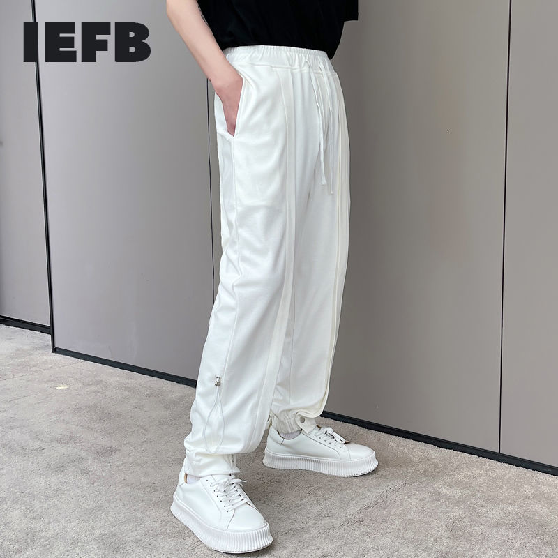 

IEFB Drawstring Elastic Waist Causal White Pants For Men Sportswear Loose Bandage Bottoms Sweatpants Trousers Streetwear 9Y7265 210524