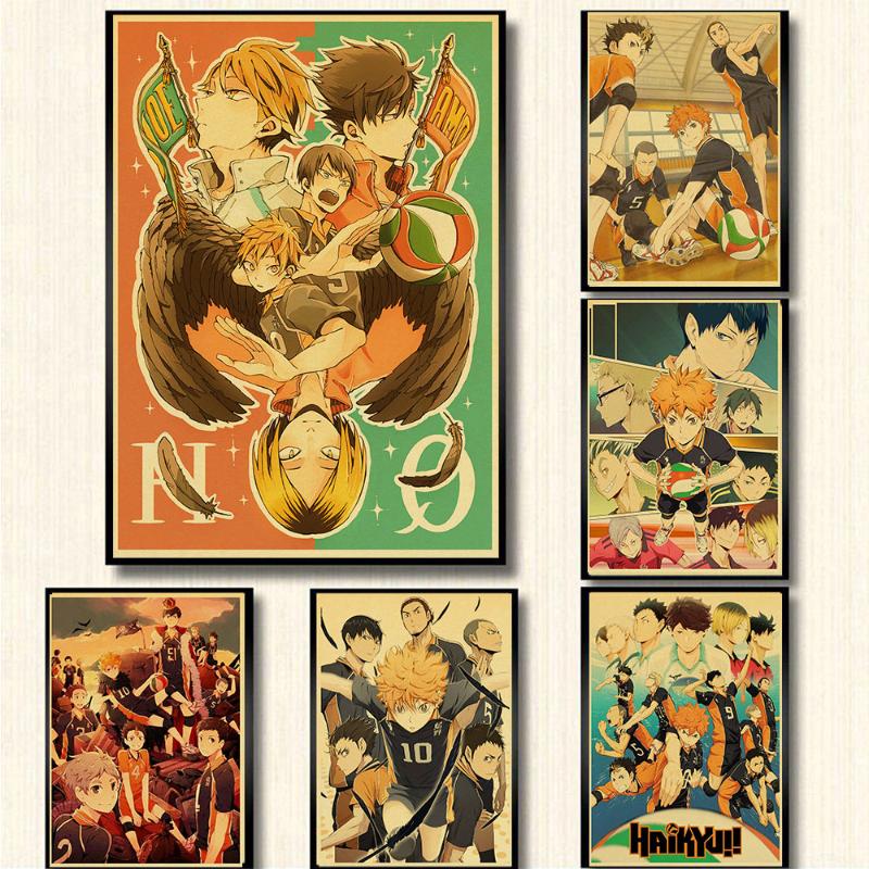 

Paintings Japanese Cartoon Haikyuu Poster Volleyball Boy Art Painting Kraft Paper Prints Wall Sticker For Room/Bar / Home Decoration