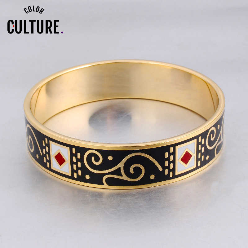 

Luxury Classic Woman Bracelets & Bangles Pattern Design Black Enamel Bangles for Women Custom Jewelry Q0720