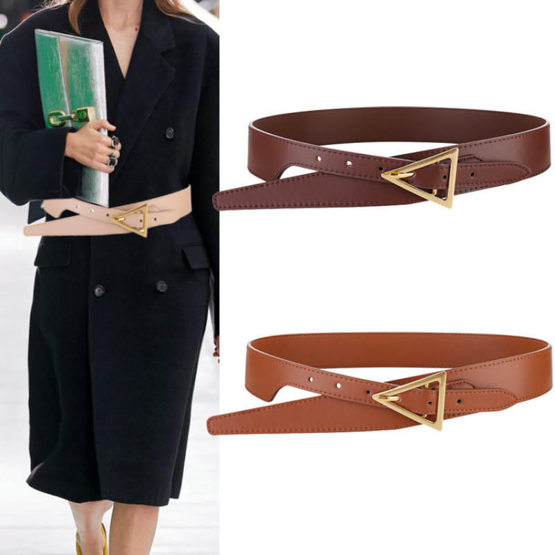 

Classic Triangle Buckle Cowhide Wide Belt Women Skirt Coat Simple Belts Ladies Leather Waist Seal Wholesale, As pic