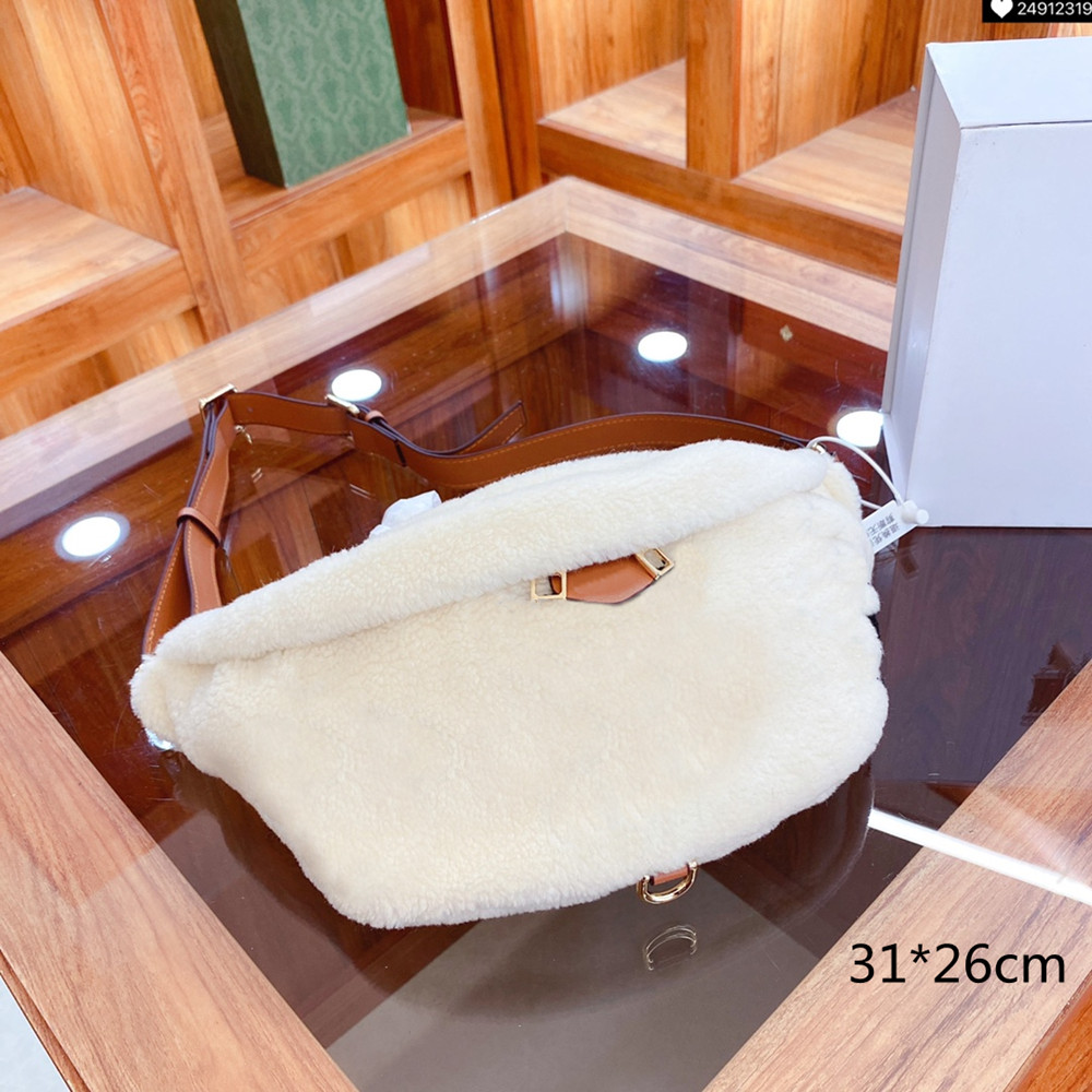 

Men Women Luxury Furry Waist Bags Lamb Wool Fashion Women Crossbody Waist Bag Unisex Autumn Winter Purses Medium Size High Quality, Yellow