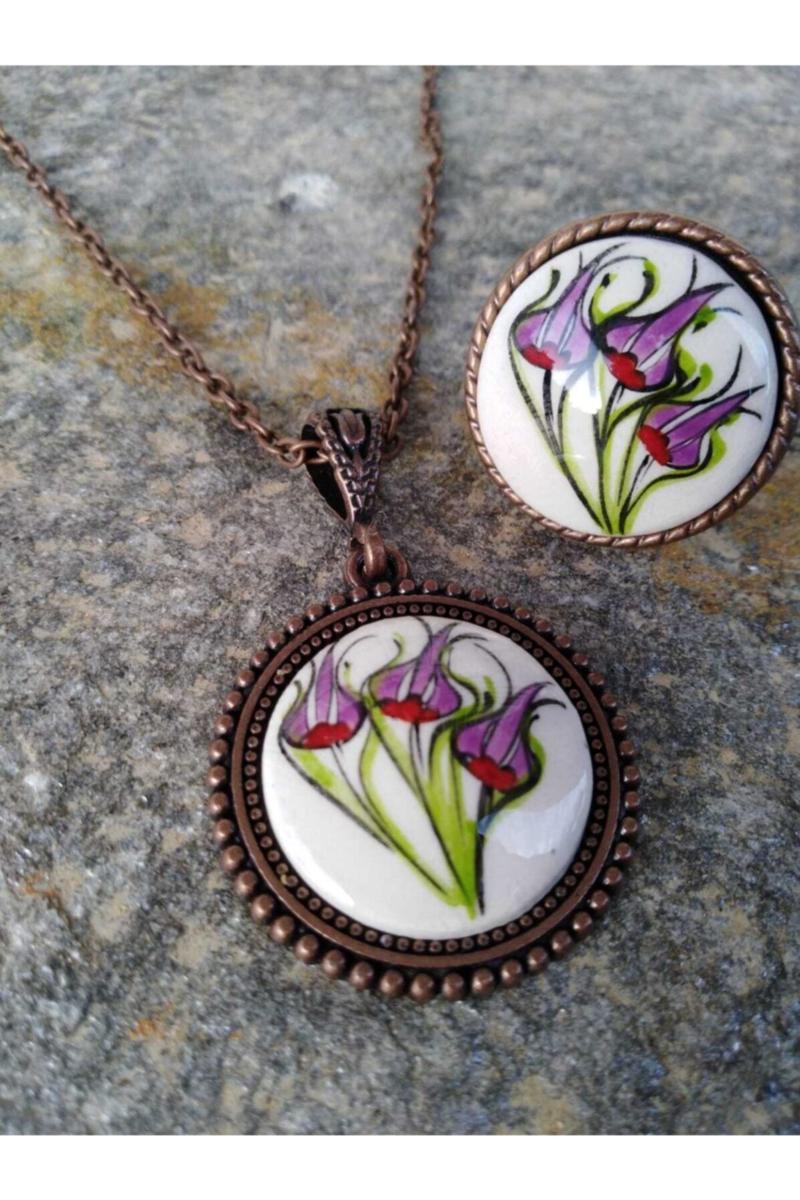 

Earrings & Necklace Women's Fashion Jewelry Tile Ceramic Ring Sets Jewelery 2753 Ds192, Silver