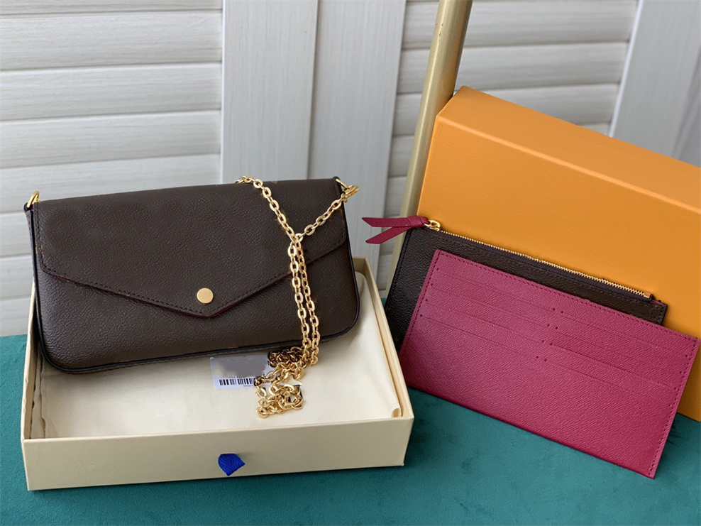 

2021 3pcs/set women Shoulder bag Handbags Leather Lady Chain Crossbody Messenger bags Card holder Purse multi pochette accessories, High-quality
