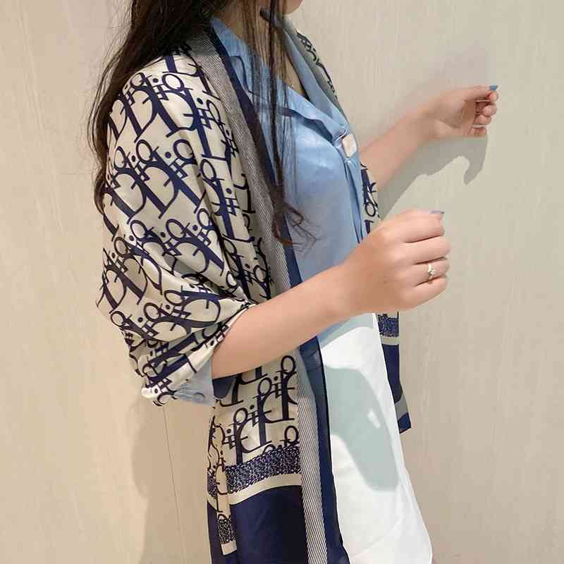 

Silk women's new letter printing simulation silk scarf sunscreen towel beach air conditioning shawl