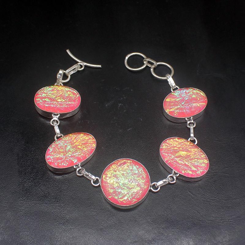 

Link, Chain Gemstonefactory Jewelry Big Promotion Single Unique 925 Silver Pink Dichroic Glass Lady Women Charm Bracelet 21cm 20213299