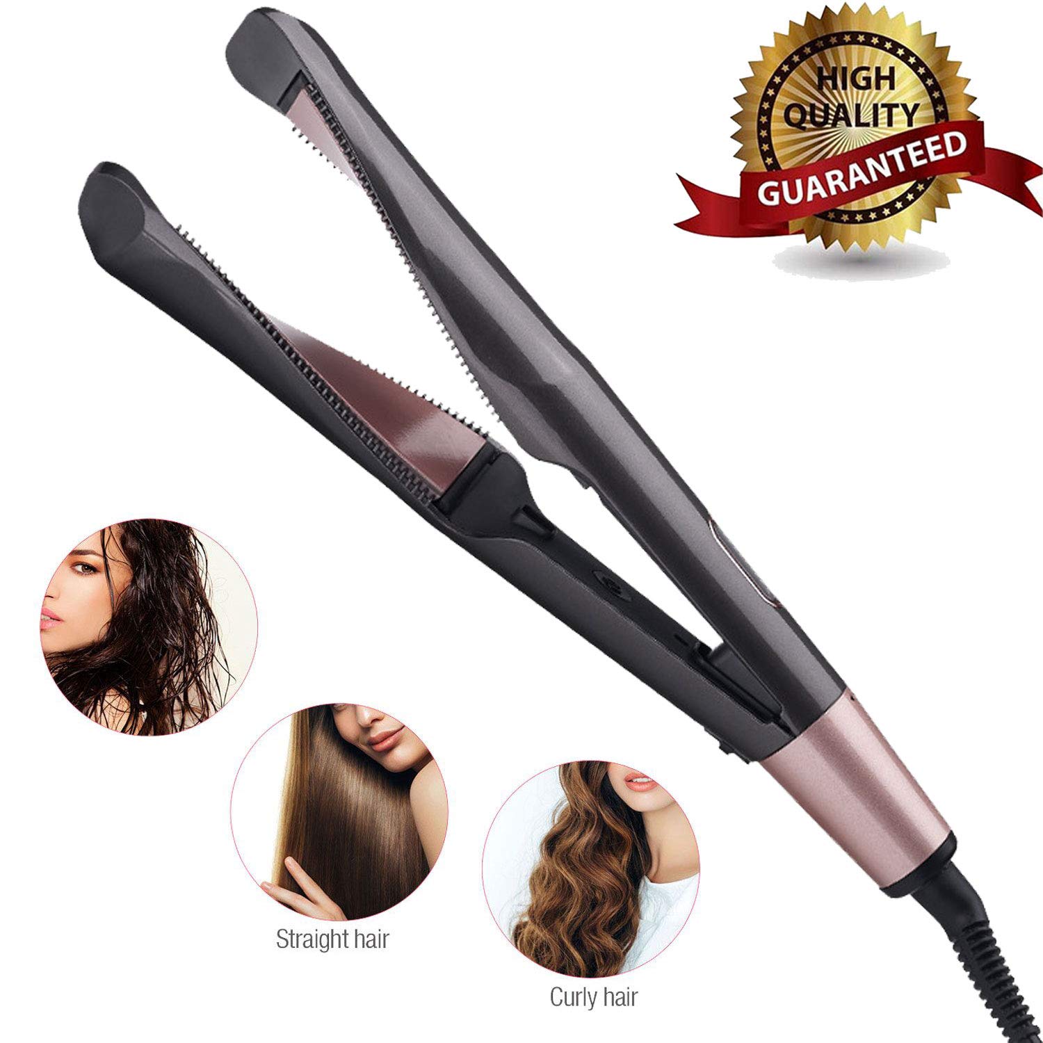 

Ceramic Tourmaline Flat Iron Hair Straightener & Curler 2 in 1 Twist Plate Dual Voltage Travel LCD Display Hair Styling Tool