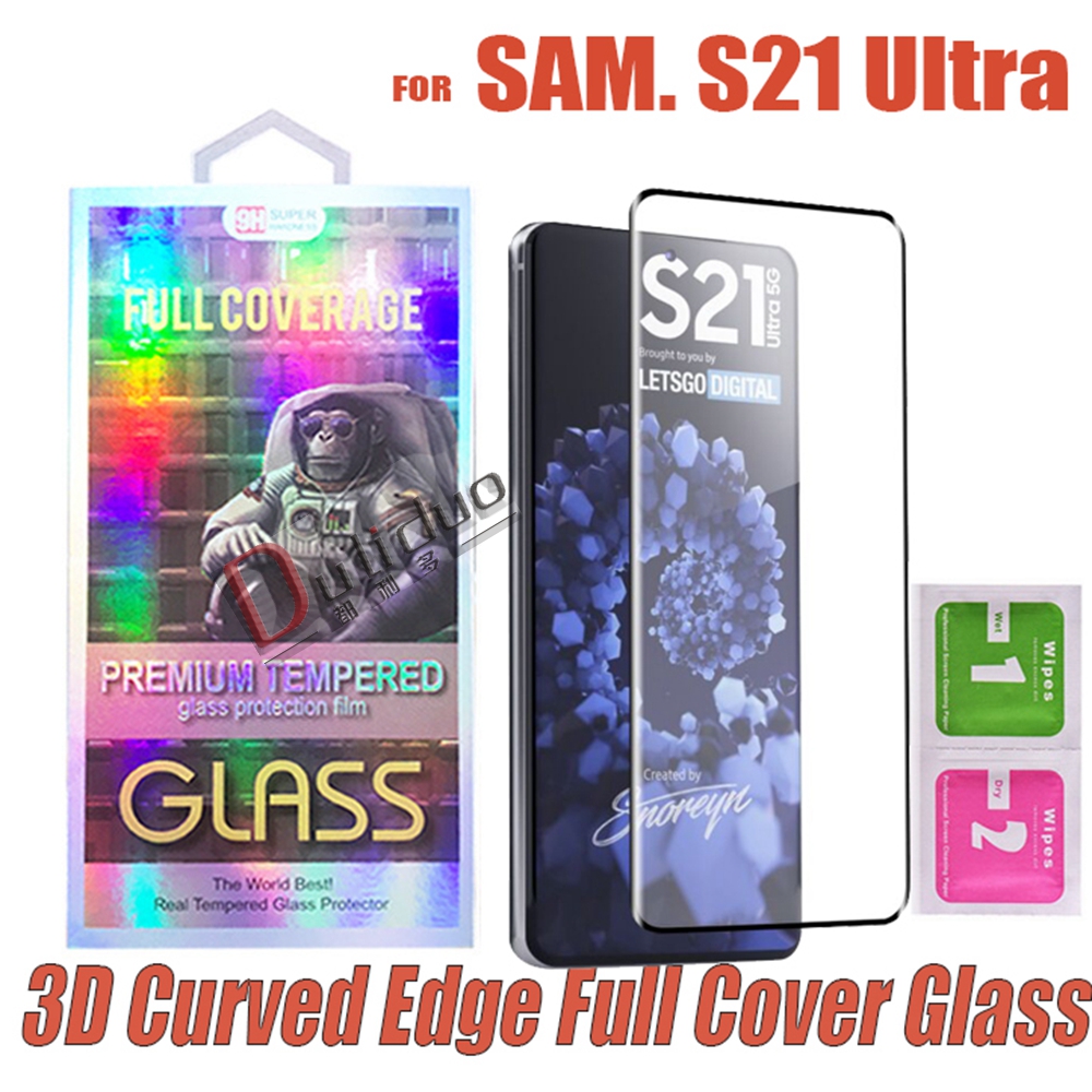

3D Cuvred Edge Full Cover Tempered Glass screen protector For Samsung Galaxy S21 S20 note20 Ultra S10 S9 S8 Plus Note8 note9 note 10 20 8 9 Film in retail box wholesale