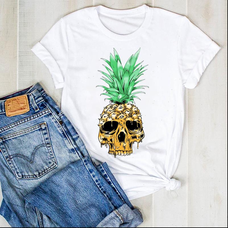 

women womens lady pineapple cartoon skull fruit beach print ladies summer t tee female shirt clothes graphic, White