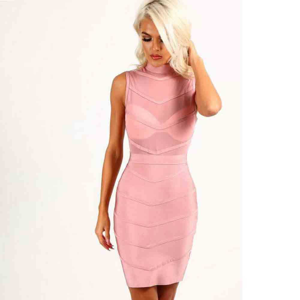 

Ocstrade Sexy Halter Bandage Dress Elegant Women Mesh Mini Pink Bandages Bodycon Celebrity Evening Party 210527, Blue