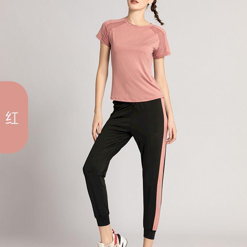 

Running Sets Female Two-piece Suit Yoga Gym Clothing Sports Short-sleeved T-shirt Shorts Nude Women Fitness Breathable Quick Dry, Grey pants