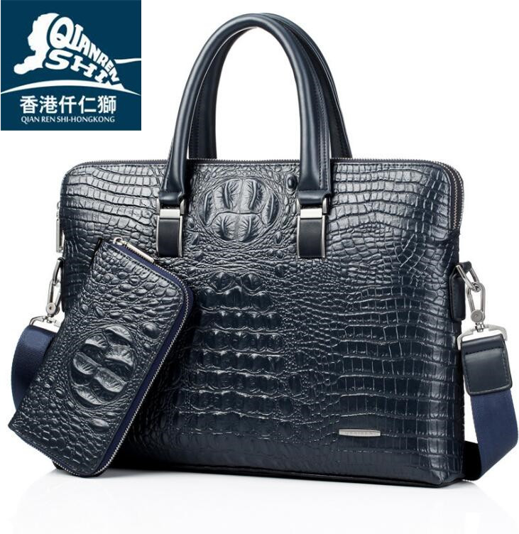 

Factory wholesale men bag high-quality crocodile embossed leatheres handbag business mens fashion embosseds leather fashions leathers shoulder bags, Brown pu