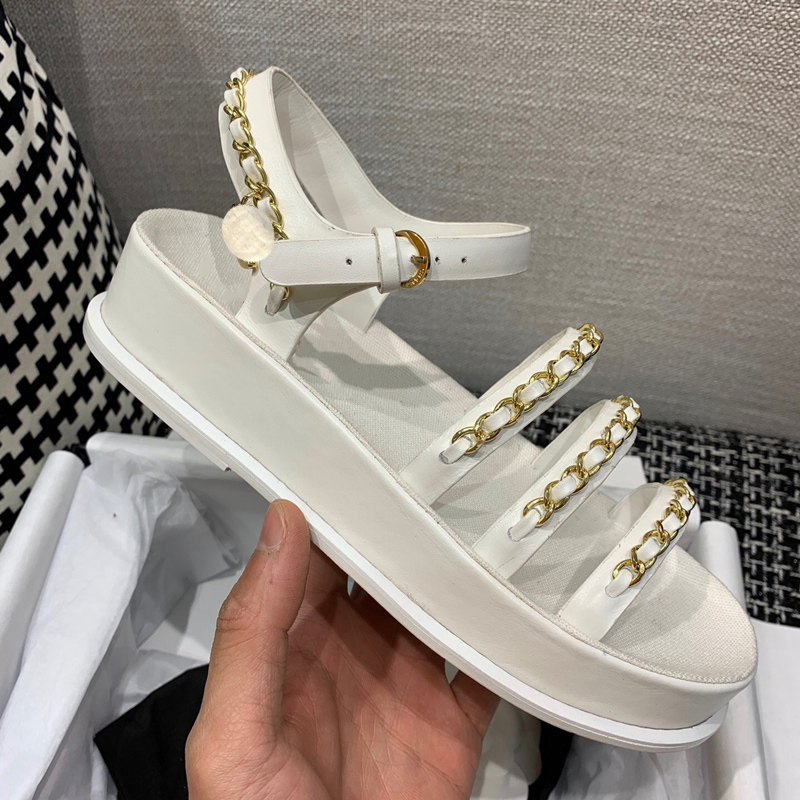 

2021 Fashion Brand women High Quality sandals Luxury Designer Genuine Leather shoe Narrow Band Buckle Strap Casual beach womens shoes platfo, Black