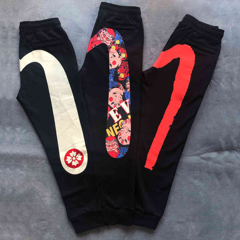 

pants Chaofushen fashion men's big M Dharma Buddha head print casual sports loose large fat Leggings 5TSA, Black