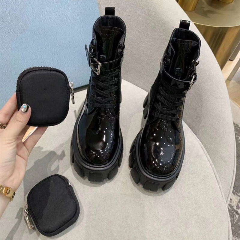 

Top quality Women Designers Rois Boots Ankle Martin Boot military inspired combat nylon bouch Removable bags with Box, Patent leather