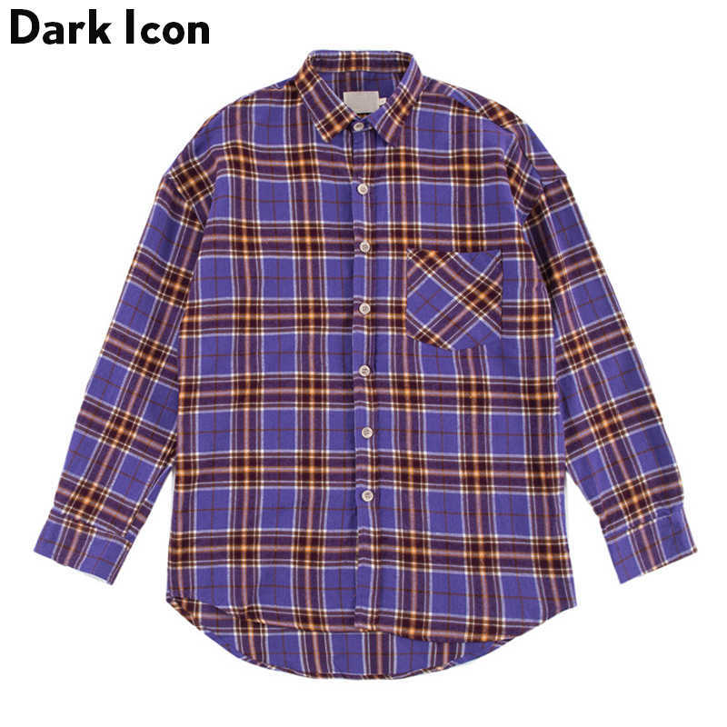 

Plaid Flannel Shirt Long Sleeve Checkered Men's Shirt High Street Shirts Streetwear Clothing 3Colors 210603, Purple plaid shirt