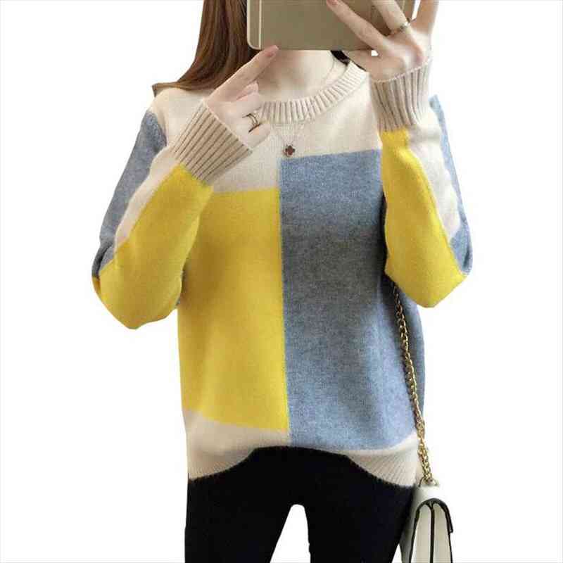 

autumn winter knitted sweater women korean casual long sleeve o-neck warm pullover sweaters female knit jumpers top, White;black