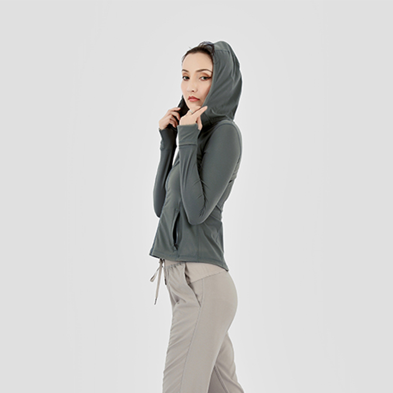 

Women Sport Jacket Zipper Yoga Coat Quick Dry Cardigan Hooded Fitness Running Sportwear Gym Workout Tops Girl Elastic Jogging Jackets, Green