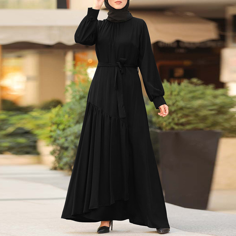

Casual Dresses Asymmetrical Hem Solid Long Maxi Shirt Women Muslim Kaftan Sleeve Sundress Loose Vestidos Robe 47XI, Black