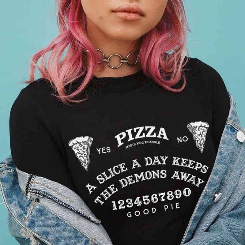 

Woman Tshirts Pizza Lover Ouija Board Hipster Graphic Tee Unisex Women Man Cute Grunge Goth Clothes Tumblr Halloween Witch Shirt 210518, Black