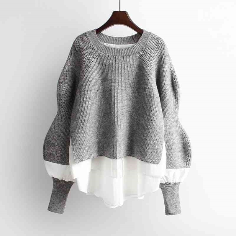 

New 2020 spring and autumn knitwear women's lazy style sweater lace loose large thickened coat, White