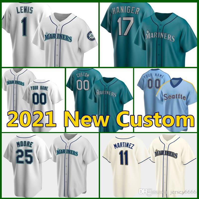 

17 Mitch Haniger 24 Ken Griffey Jr Custom 51 Ichiro Suzuki Mariners Baseball 1 Kyle Lewis 11 Edgar Martinez 25 Dylan Moore Men Paxton Jersey, Blue;black