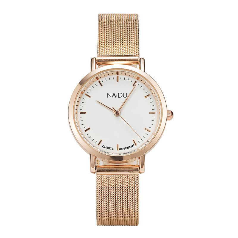 

Wristwatches Rose Gold Stainless Steel Women Watches Fashion Simple Female Quartz Watch 2021 Ladies Casual With Mesh Strap Clock, White