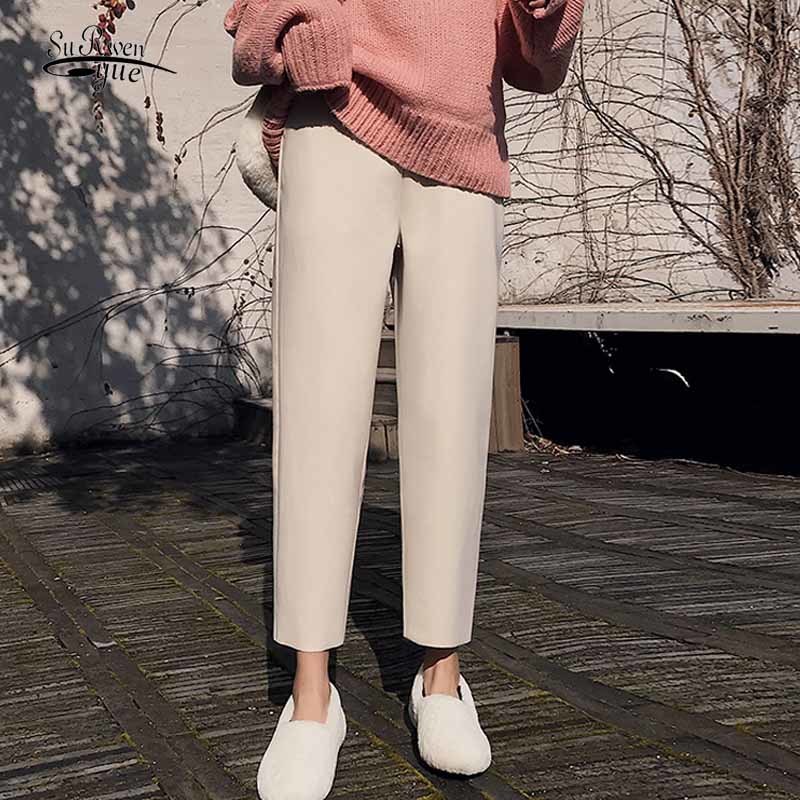 Women High Waist Harem Pants Autumn Winter Casual Thick Woolen Loose Wide Leg Solid Elastic Trouser 12113 210508