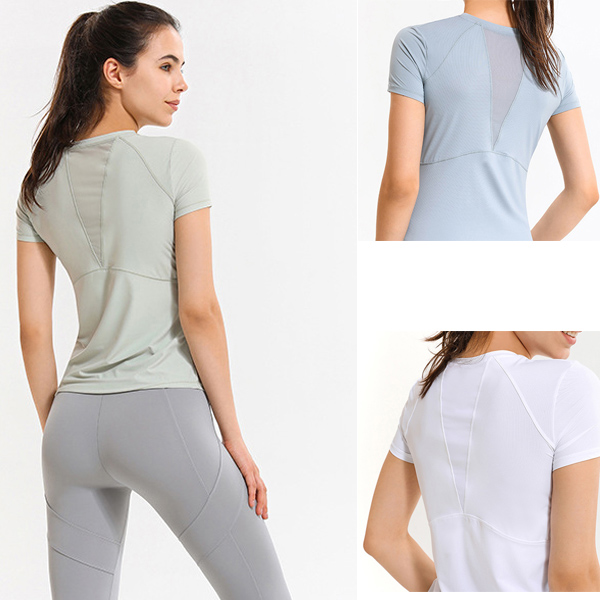 

Lu Yoga shirts t-shirt t women's lulu sports tops breathable back mesh stitching short-sleeved training running fitness clothes
