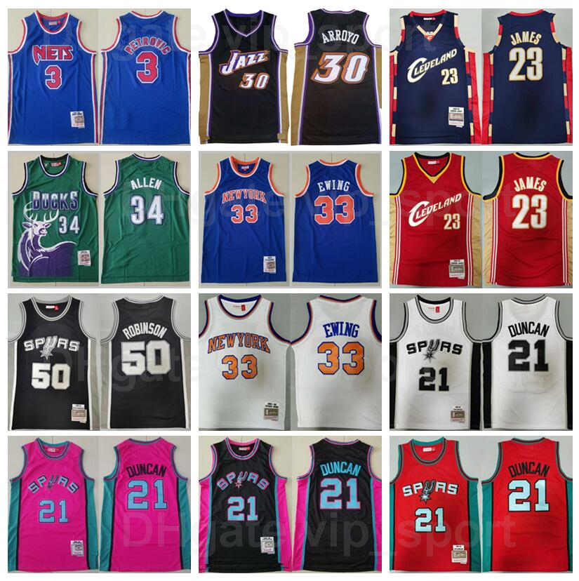 

Vintage Mitchell And Ness Basketball Carlos Arroyo Jersey 30 Retro Drazen Petrovic 3 Tim Duncan 21 David Robinson 50 Ray Allen 34 LeBron James 23 Blue White Black Red, 33 blue