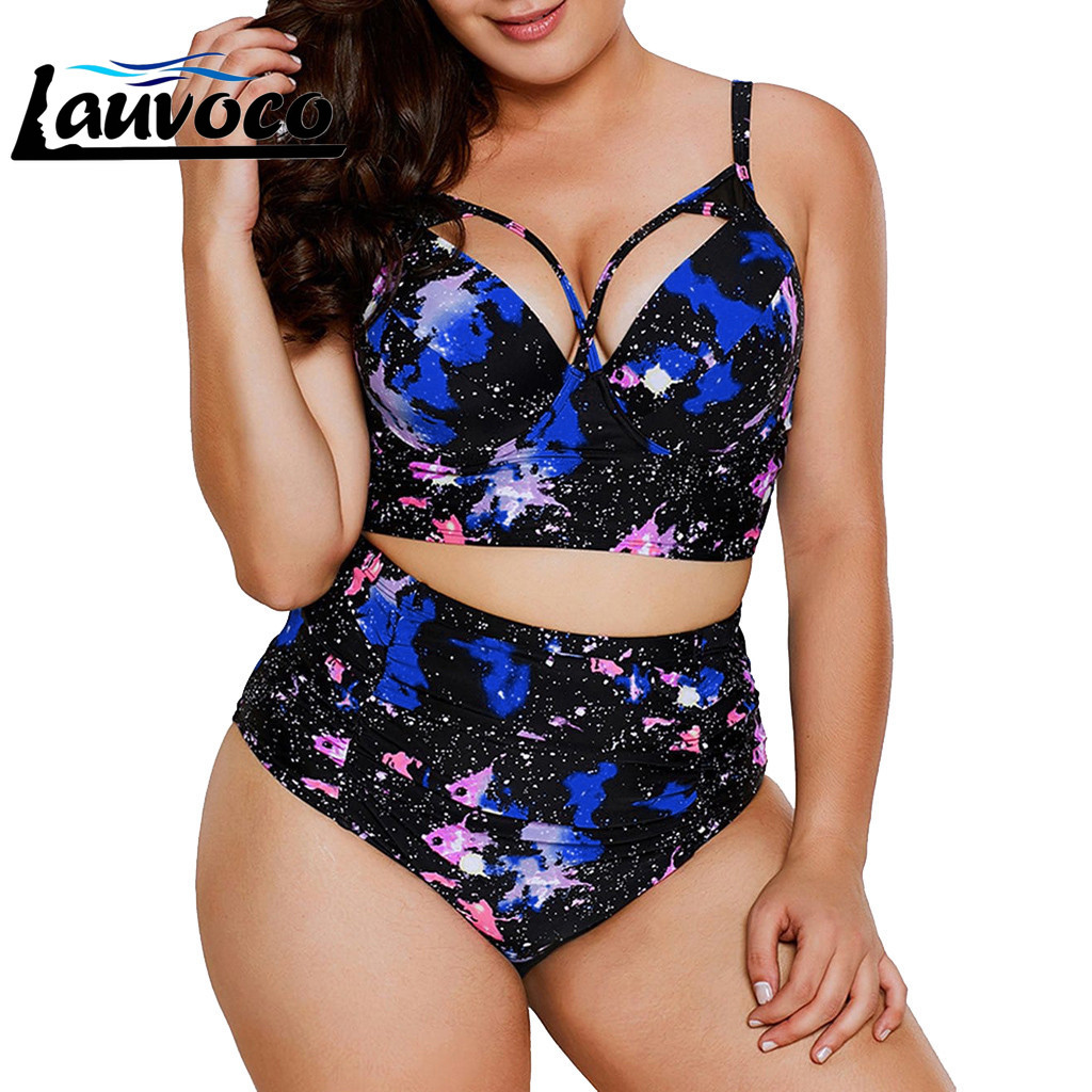 

Floral Print Plus Size Women Bikini Set Cut Out Swimwear High Waist Swimsuit 5XL Fat Big Cup Two Piece Bikini Push Up Beachwear