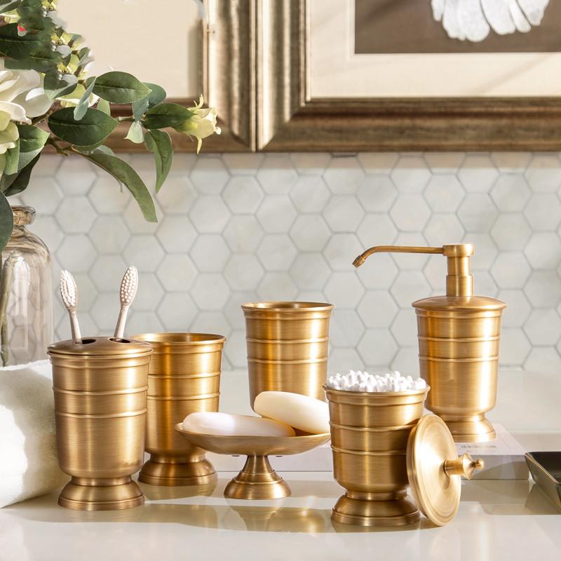 

Liquid Soap Dispenser Creative Copper Bathroom Toiletries Toothbrush Holder Cup Pressure Hand Sanitizer Bottle Box Decoration Supplies