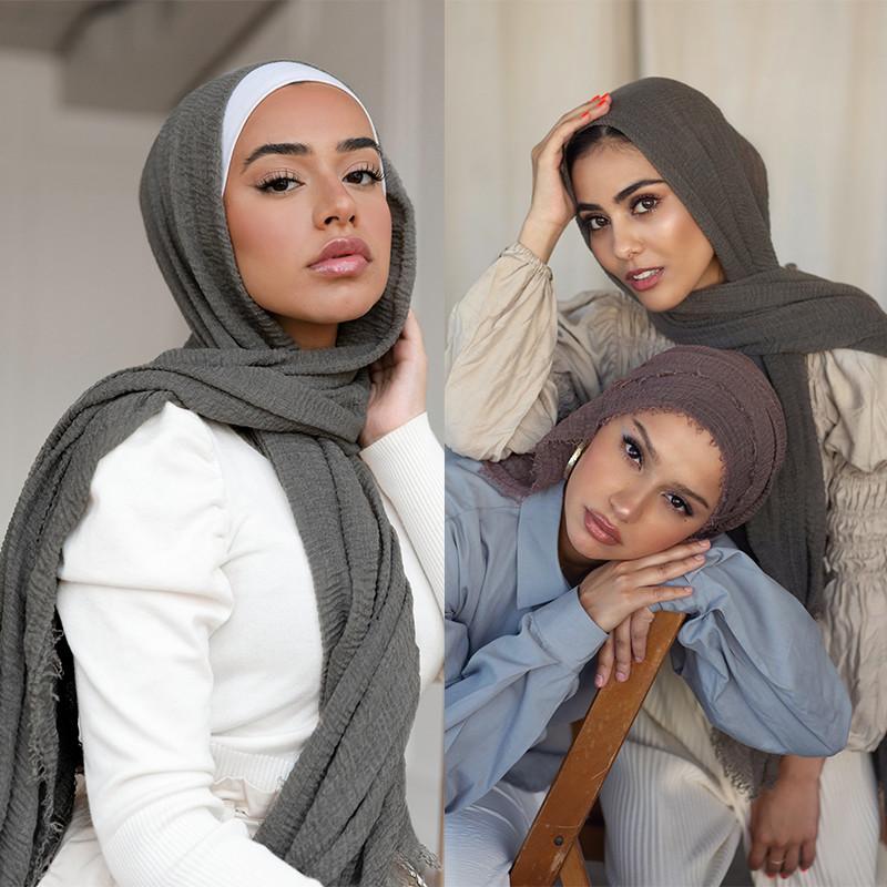 

Scarves Muslim Crinkle Hijab Scarf Luxury Women Cotton Turban Female Long Shawl Wraps Islamic Instant Headscarf Foulard 180*90cm