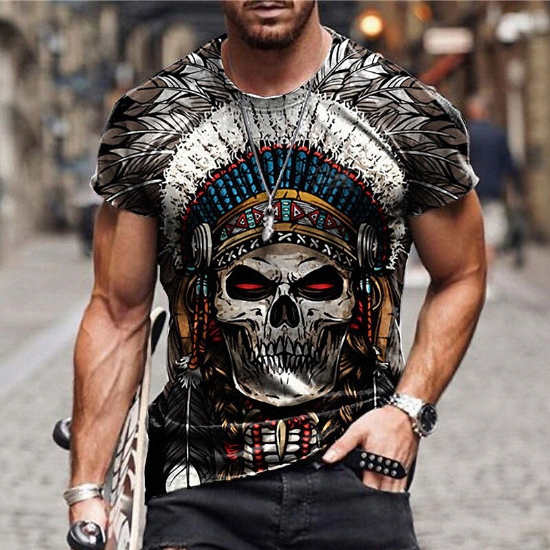 Men's Unisex Tee T shirt Shirt 3D Print Graphic Prints Skull Crew Neck Daily Holiday Print Short Sleeve Tops Casual Designer Big and Tall Gray