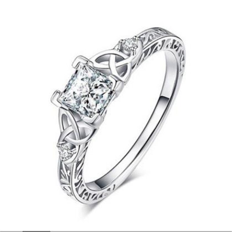

Hollow diamond plated square ring fashion simple pattern zircon ring