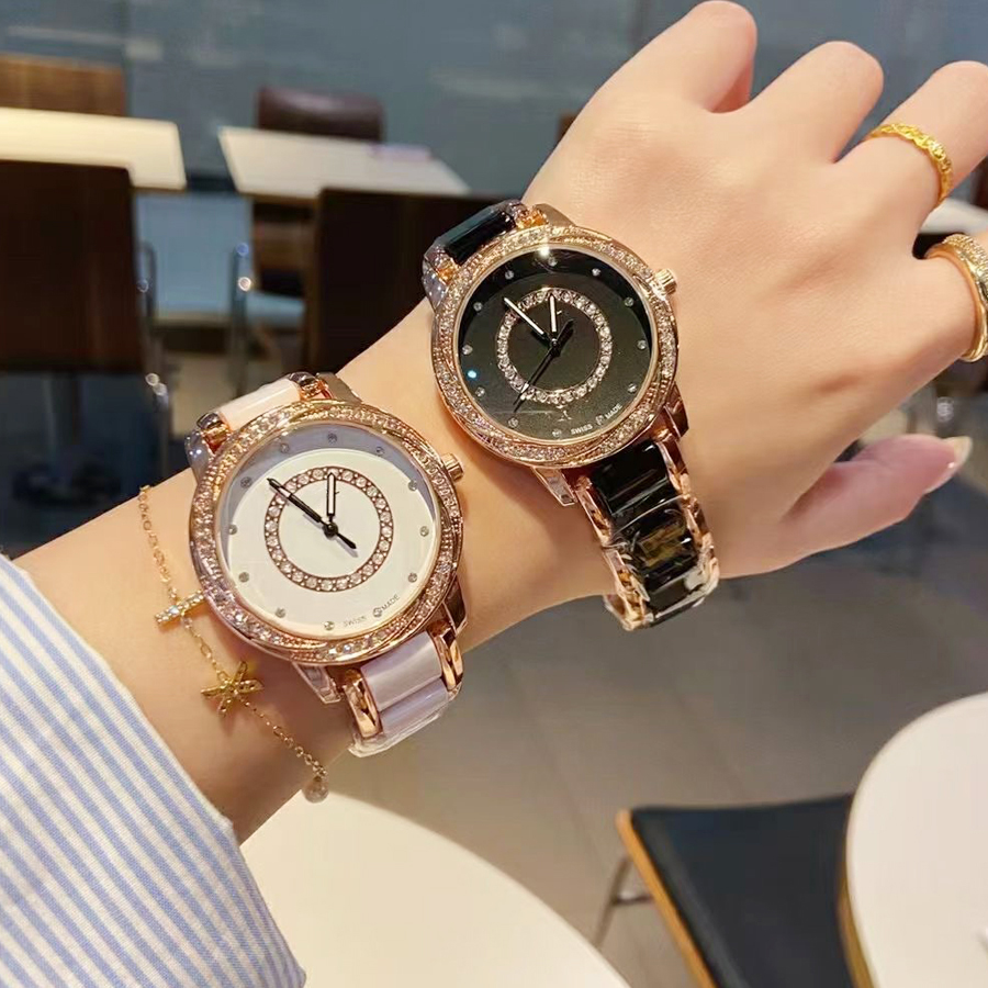 

Brand Watches Women Girl Crystal Style Steel Band Quartz Wrist Watch CHA58, Black