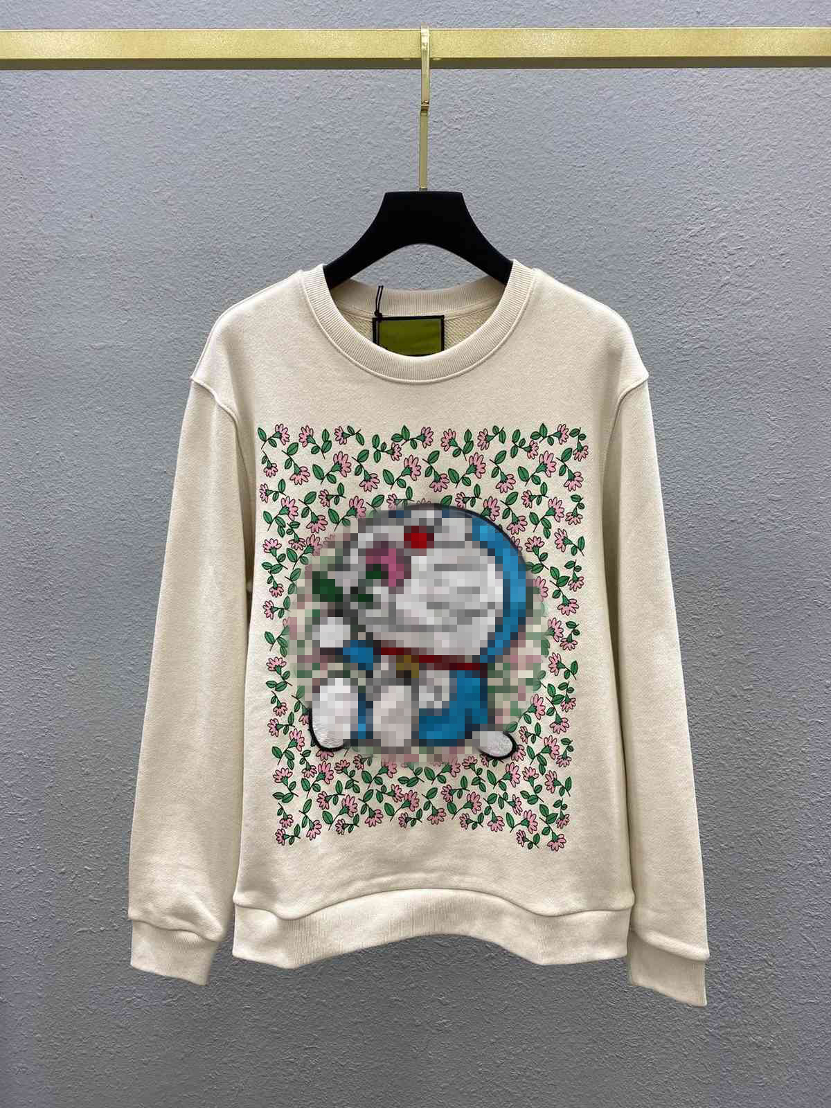

print Doraemon long Floral sleeve sweater women 2021 new loose coat apricot round neck Pullover, Black