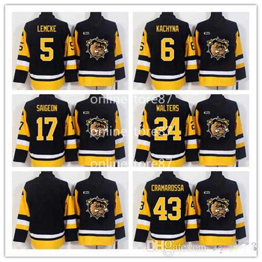 

Hamilton Bulldogs Jerseys 5 Justin Lemcke 17 Brandon Saigeon 24 Connor Walters 43 Michael Cramarossa 6 Ondrej Kachyna Hockey Away Jersey, 24 walters