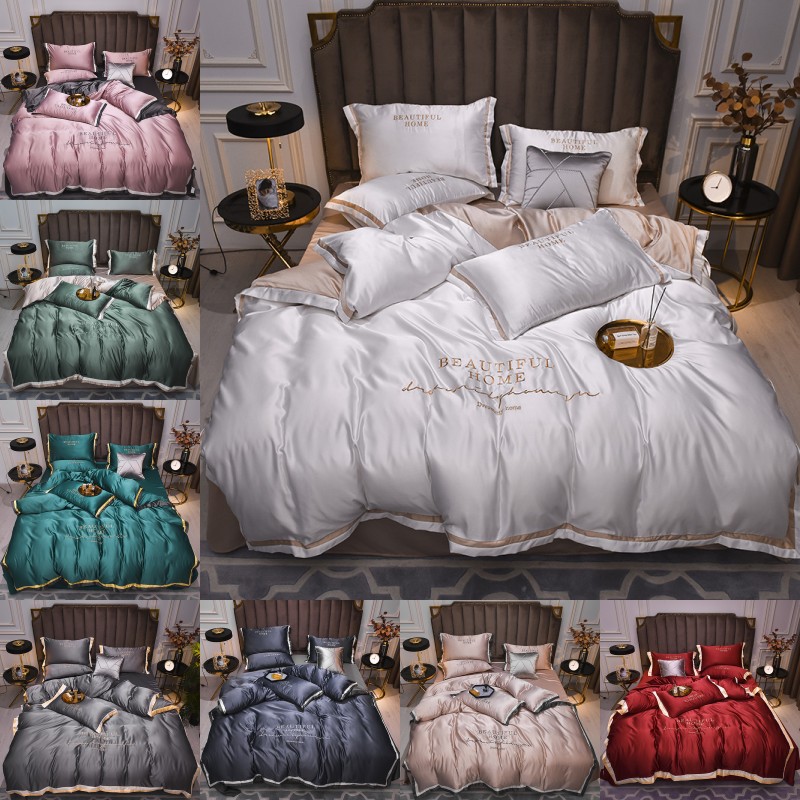 

Bedding sets 2022 Hot-selling Silk Bedding Sets 4 Pcs Solid Bed Suit Qulit Cover Designer Bedding Supplies 10 Colors 436 V2
