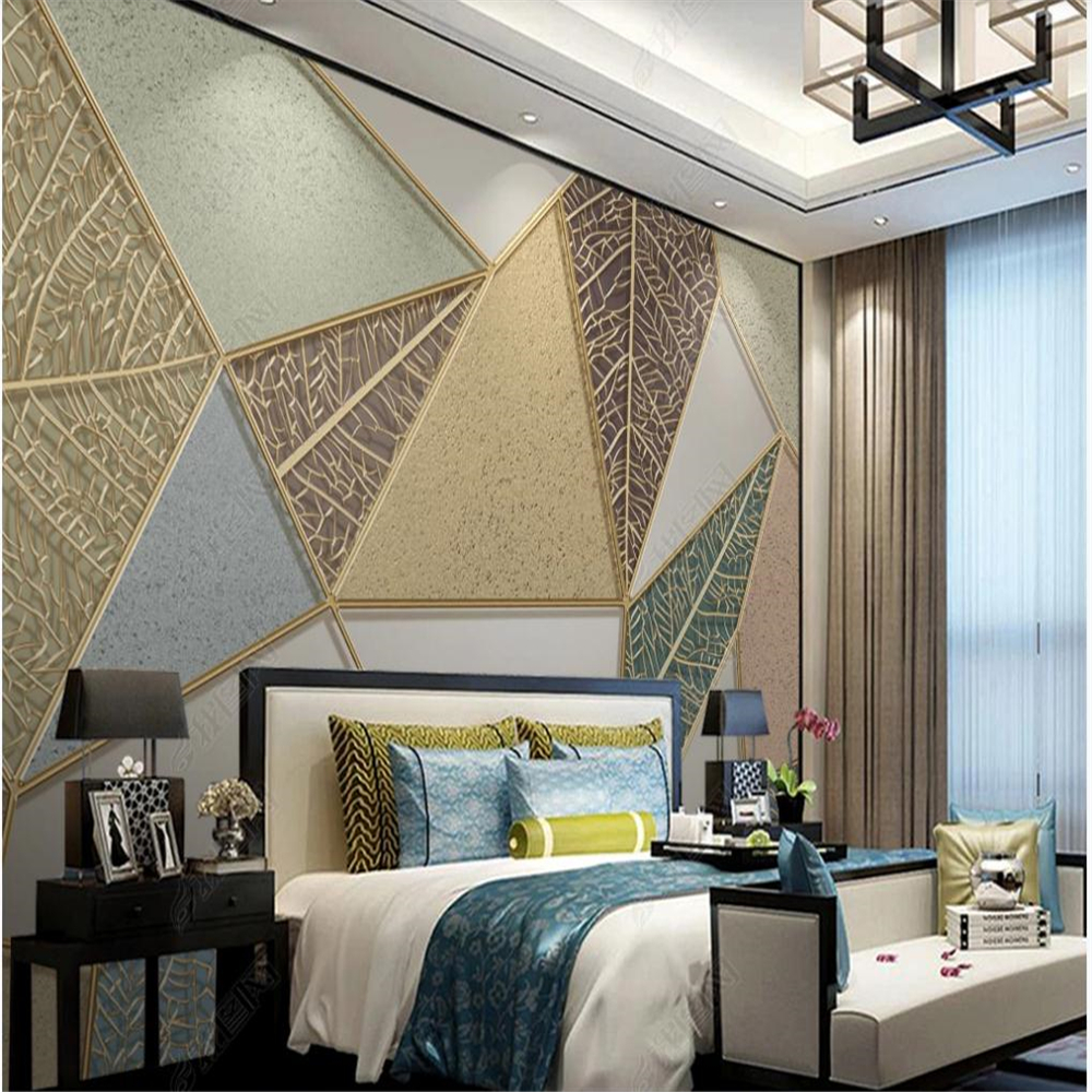 

Modern 3d wallpaper geometric leaf texture light luxury golden embossed line background wall, Blue