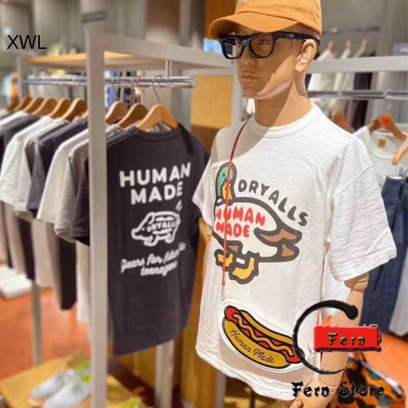 

20aw Human #2001 made by tee Nigo green headed duck slubby cotton men's short sleeve women's T-shirt summer, White;black