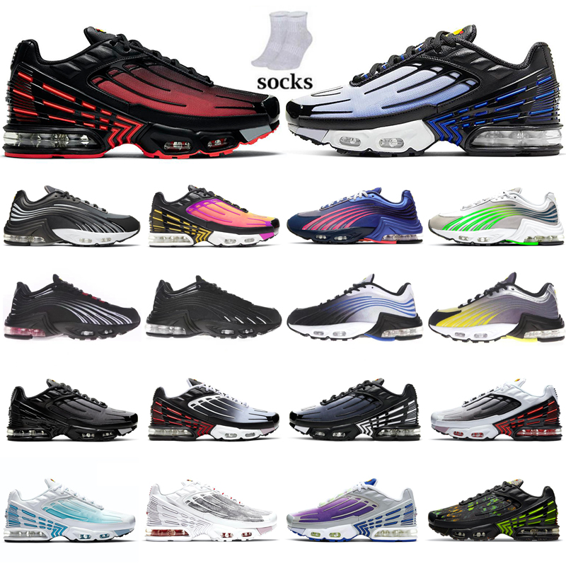 

tn plus 3 running shoes mens women Black Iridescent Tiger Grey Navy Track Red womens Breathable sneakers trainers outdoor sports size 36-45, Black white red
