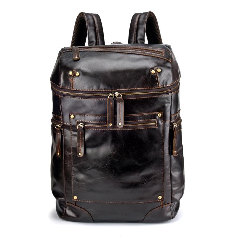 

Backpack High Quality Genuine Leather Unisex Rucksack School Daypack Large Capacity Computer Bag Travel Knapsack Oil Wax Cowhide, Coffee