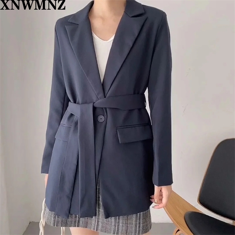 

Women Autumn Fashion belt Blazers Jackets Work Office Lady Suit Slim Single button Business Female chic Blazer Coat 210520, Navy blue