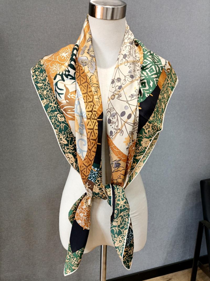 

Scarves High-end Elegant Women Exquisite [With Wind Umbrella Dance] Printed Quality 16 M/M Twill Silk Versatile Large Square Scarf Shawl