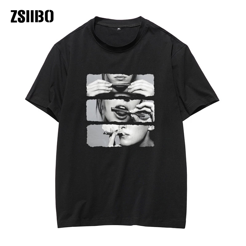 

Male Summer O-neck Short Sleeve woman's T-shirt Roll Lick Smoke tshirt Joint High Hemp Bluntcustomize Hip Hop Tees Tops, White